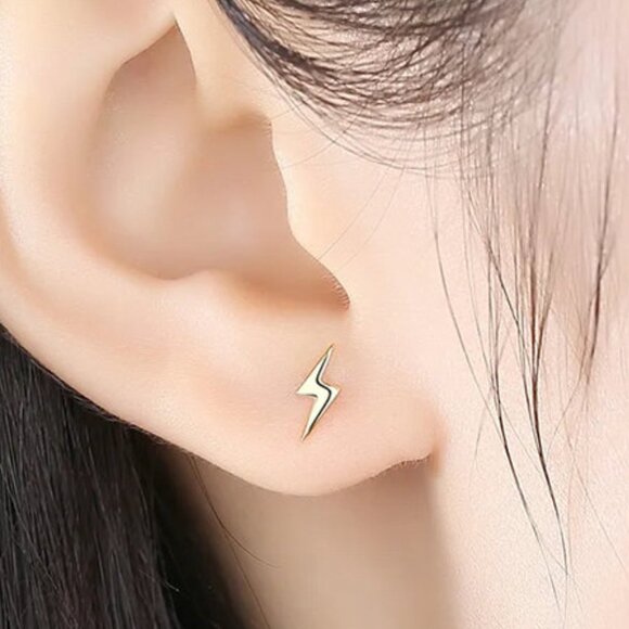 Dainty Lightning Bolt Earrings in Gold & Silver. 925 Sterling Silver. #1003 - Picture 2 of 7